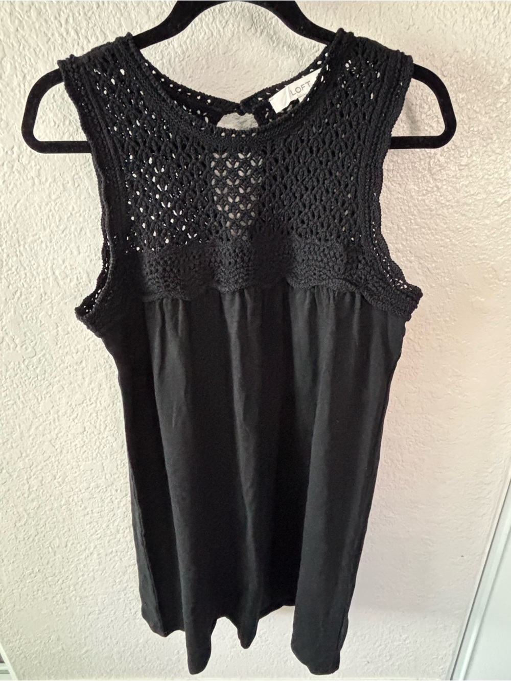 LOFT Black Crocheted Yoke Sleeveless Tank